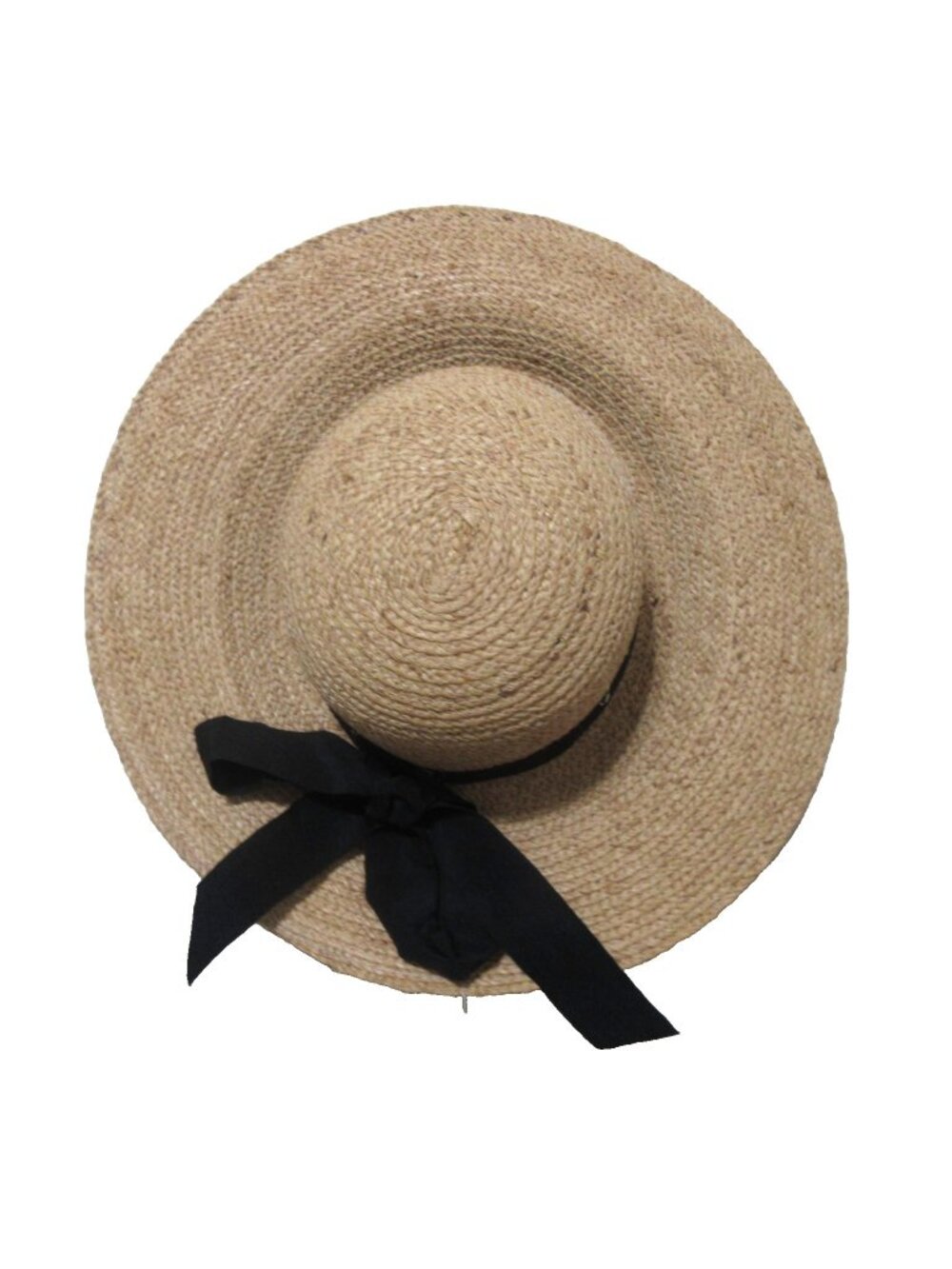 HBY Miami Women's 100% Straw Sun Hat Natural Black Ribbon Trim Bow 4" Brim OSFM